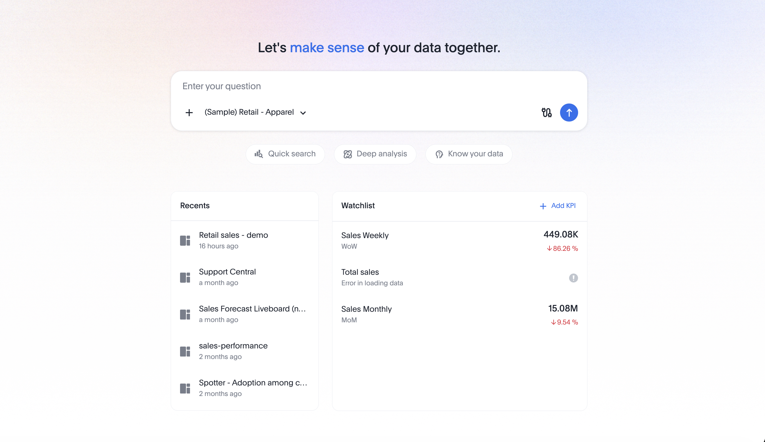 Focused home page experience